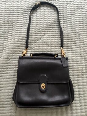 Vintage Coach Willis Black Leather Satchel with Gold Hardware